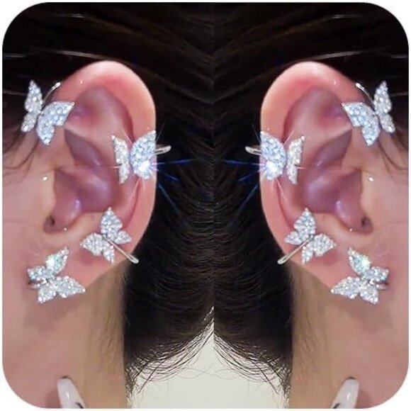 Jewelry - Butterfly Ear Cuffs Earrings Rhinestone Butterfly Ear Wrap No Piercing Ear Cuff